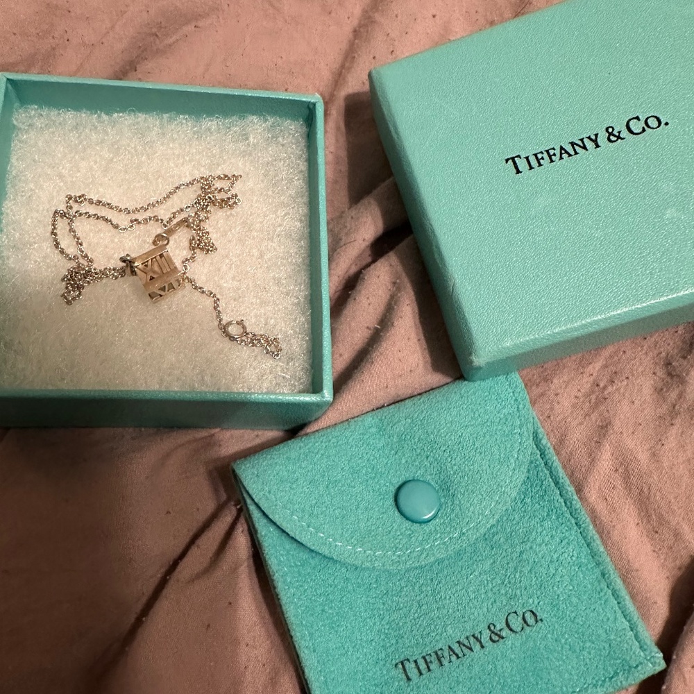 Tiffany & Co. Atlas Cube Roman Numerals Pendant Necklace in Sterling Silver 16" - Picture 3 of 3